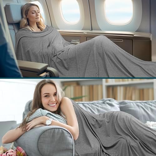 PAVILIA Travel Blanket Airplane Compact with Bag Lightweight, Gray