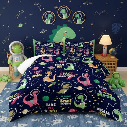 Dinosaurs in Space Twin Comforter Set，Twin Size Bedding Set for Boys Dinosaurs，with 1 Comforter with 2 Pillow Case