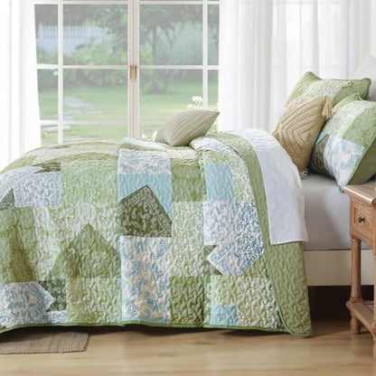 Mybedsoul Boho Quilt King Size, Patchwork Bedding Set, Sage Green