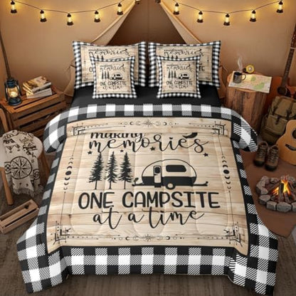 Erosebridal Camper Decorations Comforter Set - 7 Pieces Happy Camping Bedding Sets Full Bed in A Bag Boho Sun Moon Comforter, Wooden Planks Sheets, Rustic Farmhouse Pillowcases & Throw Pillow Covers