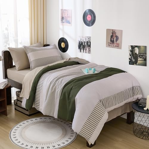 Twin Size Comforter Olive Green Striped Comforters for Boys&Girls