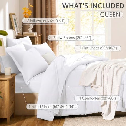 CozyLux Queen Comforter Set, 7-Piece Bed in a Bag, White