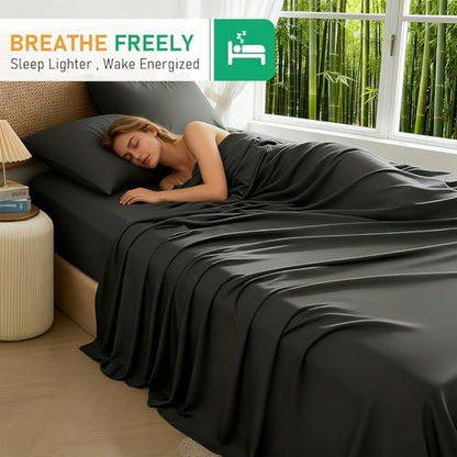 100% Viscose Derived from Bamboo Sheet Set, Natural Breathable Moisture-Wicking for Hot Sleepers, 24" Deep Pocket, 4 Piece