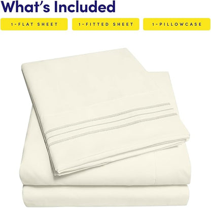 1500 Supreme Collection Twin XL Sheet Sets Ivory - 3 Piece Bed Sheets and Pillowcase Set for Twin XL Mattress - Extra Soft, Elastic Corner Straps, Deep Pocket Sheets, Twin XL Ivory