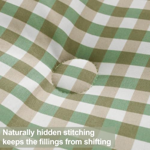 Queen Comforter Set, Fluffy Green Gingham Plaid Bedding, 3 Pieces