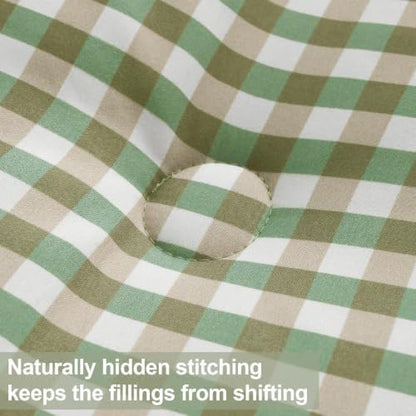 King Comforter Set, Fluffy Green Gingham Plaid Bedding, 3 Pieces