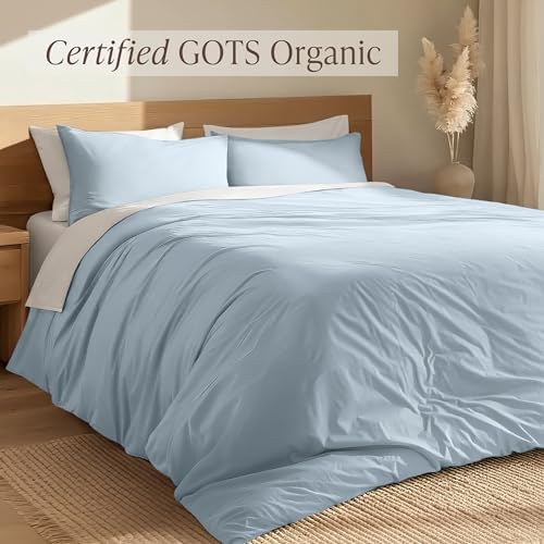 Bare Home 100% Organic Cotton Percale Duvet Cover Set (Queen, Winter Blue)