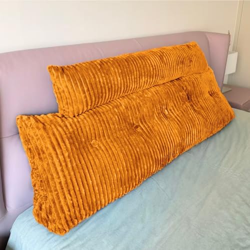 Headboard Pillow Full, Headboard Wedge Pillow with A Long Neck Roll Pillow Body Pillow, Triangle Pillow Wedge for Reading, Working, Bed Wedge Pillow for Headboard (Brown, Full)