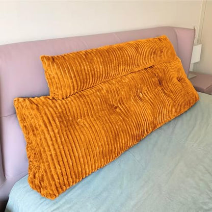 Headboard Pillow Full, Headboard Wedge Pillow with A Long Neck Roll Pillow Body Pillow, Triangle Pillow Wedge for Reading, Working, Bed Wedge Pillow for Headboard (Brown, Full)