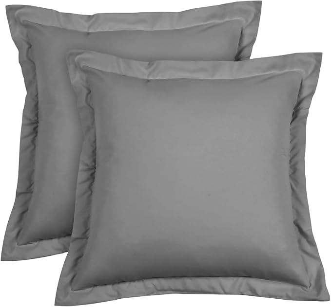 Euro Sham Covers 26x26 Set of 2 Dark Grey 600 Thread Count 100% Egyptian Cotton Pack of 2 Euro 26x26 Pillow Covers Cushion Cover Cases Soft Skin Friendly European Size Decorative Square Pillow Shams