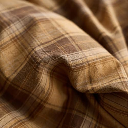 LifeTB Vintage Buffalo Plaid Duvet Cover Queen Size, Soft 100% Washed Cotton Gingham Bedding Set with Mustard Yellow&Brown Grid, Breathable Farmhouse Gingham Duvet Cover with 2 Pillowcases