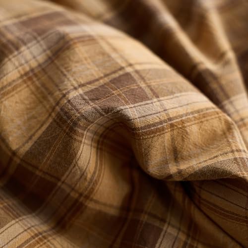 LifeTB Vintage Buffalo Plaid Duvet Cover Set Full Size, Soft 100% Washed Cotton Gingham Bedding Set with Mustard Yellow&Brown Grid, Breathable Farmhouse Gingham Duvet Cover with 2 Pillowcases