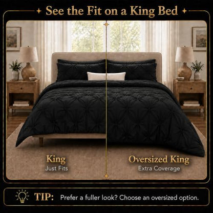CozyLux King Size Comforter Set Black, 7 Pieces Pintuck Bed in a Bag