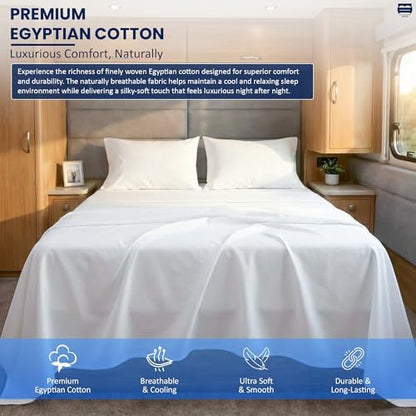 Cottingon 4 Piece RV King Sheets Fits 15" Deep, Egyptian Cotton, White