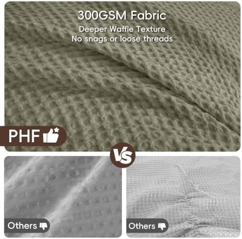 PHF Ultra Soft Waffle Comforter Set 3 Pieces King, Dusty Sage