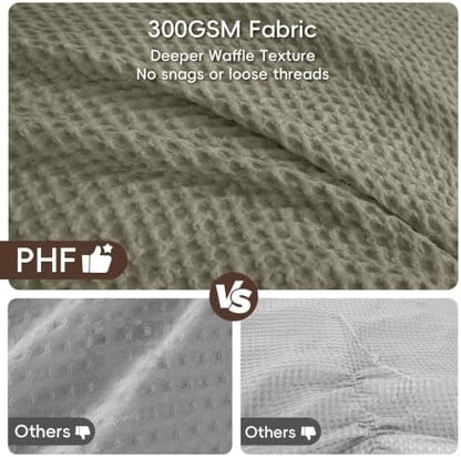 PHF Ultra Soft Waffle Comforter Set 3 Pieces King, Dusty Sage
