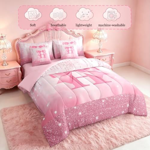 Feelyou Kids Pink Bowknot 7 Pieces Bedding Set King Size for Boys Girls