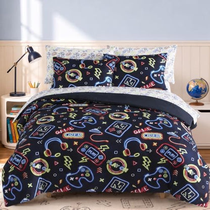 Full Comforter Set for Boys -7 Pieces Gamer Full Size Bedding Sets for Kids