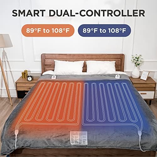 RoyalCraft Heated Blanket Queen Size with Dual Control, Fast Heating Throw with 10 Heating Levels & 0.5-12 Hour Auto-Off, ETL Certified, Machine Washable, 5 Year Warranty, Grey