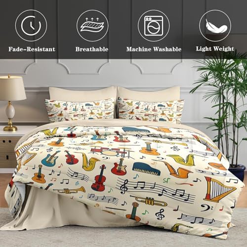 WeCozy Full Comforter Set with Sheets, 7 Pieces Music Retro Bedding
