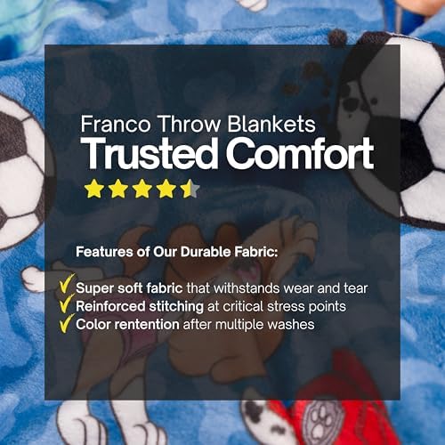 Franco Paw Patrol Kids Sports Soccer Throw, 46 in x 60 in, Soft Plush Blanket for Couch, Bed, or Sporting Events, (Officially Licensed Product)