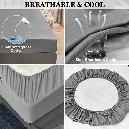 Sufdari Twin XL Mattress Protector,Waterproof Mattress Protector,Fitted Sheet Style Mattress Cover with 18" Deep Pocket,Washable and Comfortable-Gray,Twin XL