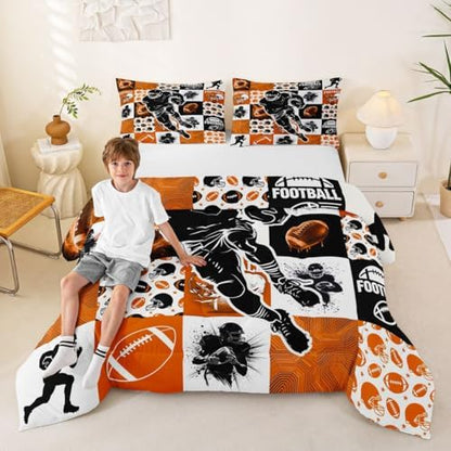 Erosebridal Sports Geometric Kids Bedding | Football Full Comforter Sets,Rugby Comforter Cool Sports Game Duvet Insert with 2 Pillow Cases