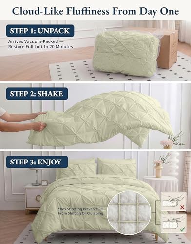 LANE LINEN 7 Piece Full Comforter Sets Microfiber Down Alternative - Ivory