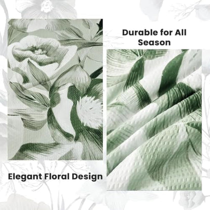 Luxudecor Floral Comforter Set King Size 7 Piece, Sage Green Flower Bed in a Bag, Elegant Floral Comforter Bed Set with Sheet Set, Soft Microfiber Bedding Set for All Season (104"x90")