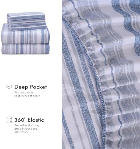 RUVANTI 100% Cotton California King Sheet Set, Percale Sheets, Naval Blue
