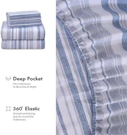 RUVANTI 100% Cotton California King Sheet Set, Percale Sheets, Naval Blue