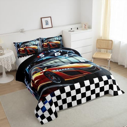 Feelyou Race Car Comforter Set Toddler Size Speed Sports Car Bedding Set Ultra Soft Racing Car Comforter for Kids Boys Girls Extreme Sports Duvet Quilt Bedroom Decor Automobile Quilt