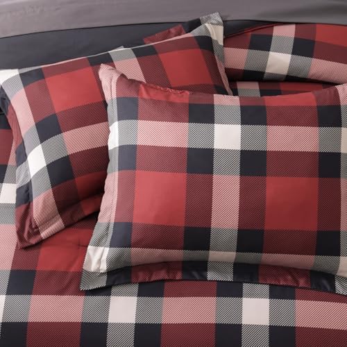 Plaid Full Size Comforter Set Red 7 Pieces Bed in a Bag Boys Girls Teen