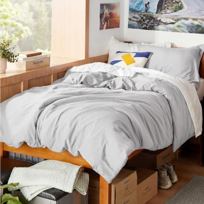 Bedsure Prewashed Twin Duvet Cover, Cotton-Like Bedding Set, Light Grey