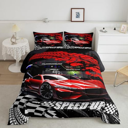 Feelyou Kids Boys Girls Red Race Car Comforter Set Queen Size