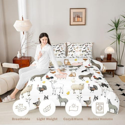 Feelyou Farm Animal Comforter Set Toddler Size Cute Animal Bedding Set for Kids Boys Girls Farm Theme Duvet Quilt Cartoon Bedroom Decor 2 Pcs with 1 Pillow Cases