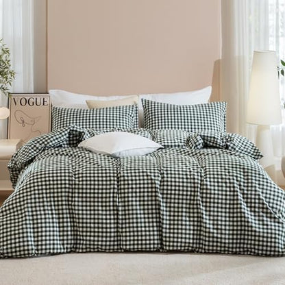 JIYUAN Full Washed Cotton Duvet Cover Set, 3-Piece,Classic Gingham