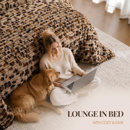 Smoofy Fluffy King Size Comforter 3 PCS - Cheetah Brown Fleece Bedding Set
