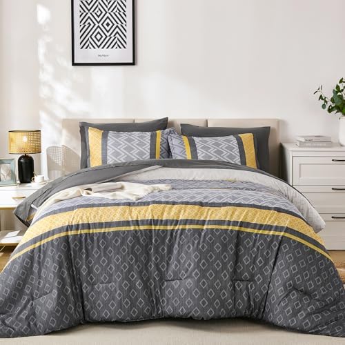 Cottolester Queen Comforter Set 7 Pieces,Boho Striped Bed in a Bag