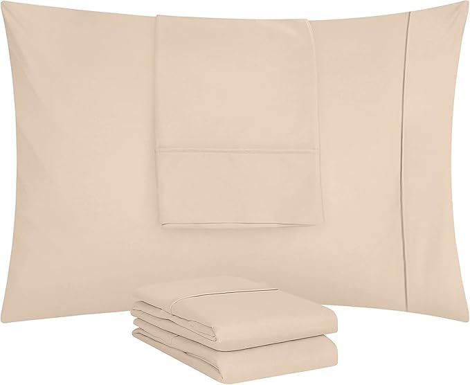 Utopia Bedding Queen Pillow Cases - 4 Pack - Envelope Closure - Soft Brushed Microfiber Fabric - Shrinkage and Fade Resistant Pillow Covers Queen Size 20 X 30 Inches (Queen, Beige)