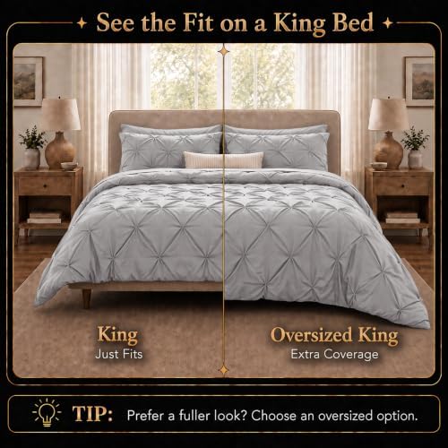 CozyLux Oversized King Comforter Set French Grey, 7 Pieces Bed in a Bag