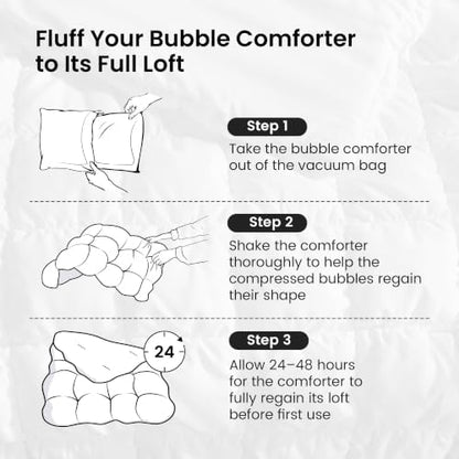 Amélie Home Queen Bubble Comforter Set, Soft, White, 3-Piece