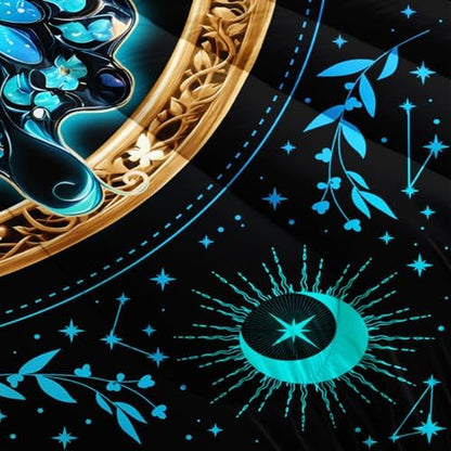 Butterfly Comforter Boho Bedding Sets Full Size,Blue Gold Sun and Moon Printed Comforter Bedding Sets for Kids Teens Girls Room Decor,Aesthetics Butterfly Comforter Sets with 2 Pillowcases.