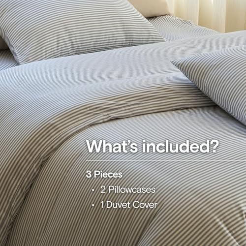 DOZ Duvet Cover Set, 100% Viscose derived from Bamboo, Organically Grown, Buttery Soft, Cooling Duvet Covers, High GSM, 1 Duvet Cover and 2 Pillowcases, 106"x90" (Stripe, King/Cal King)