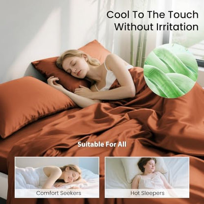 Love's cabin 3 Piece Twin XL Sheet Set, 100% Rayon Derived from Bamboo, Cooling & Breathable, Soft Silky Deep Pocket up to 16", Hotel Luxury Bedding for Hot Sleepers, Burnt Orange