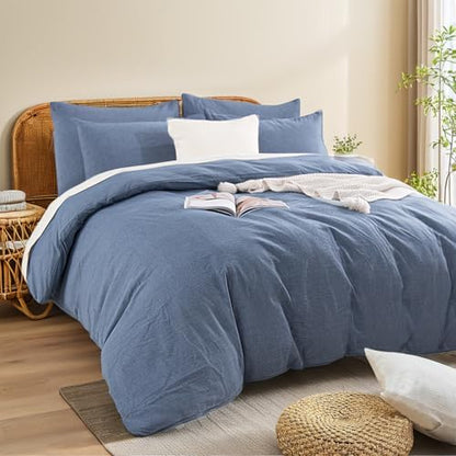 NEXHOME PRO Duvet Cover Set Linen Feel Textured Organic Natural 100% Washed Cotton Duvet Cover Bedding Set with Zipper Closure, Breathable(No Comforter)