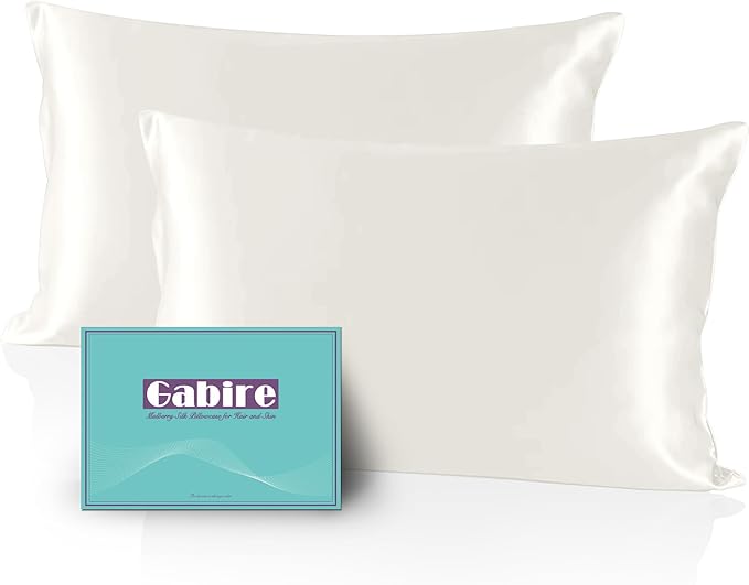 Mulberry Silk Queen Size Pillow Cases Set of 2, Ultra Smooth Soft Cooling Organic Silk Pillowcases with Hidden Zipper, Prevent Acne Silk Pillow Cases 2 Pack Queen (20"×30"), Ivory