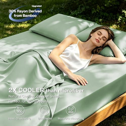 MR&HM Twin XL Sheets 3 Pieces, Rayon Derived from Bamboo Blend, Sage Green