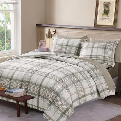 Plaid Twin XL Comforter Set Grey White 5 Pieces College Dorm Bed in a Bag