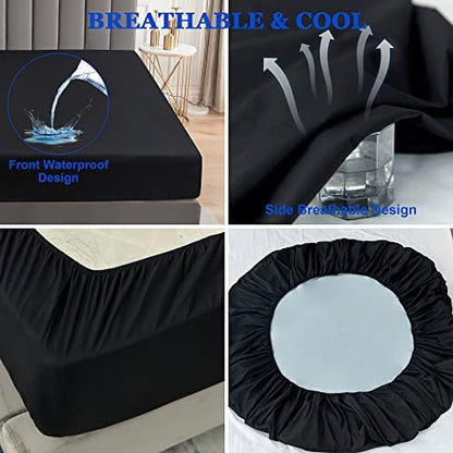 Sufdari Waterproof Mattress Protector, Mattress Cover Twin Size for Bed,18" Deep Pocket Fitted Sheet Style Mattress Protector with Elastic Rubber Band-Black,Twin